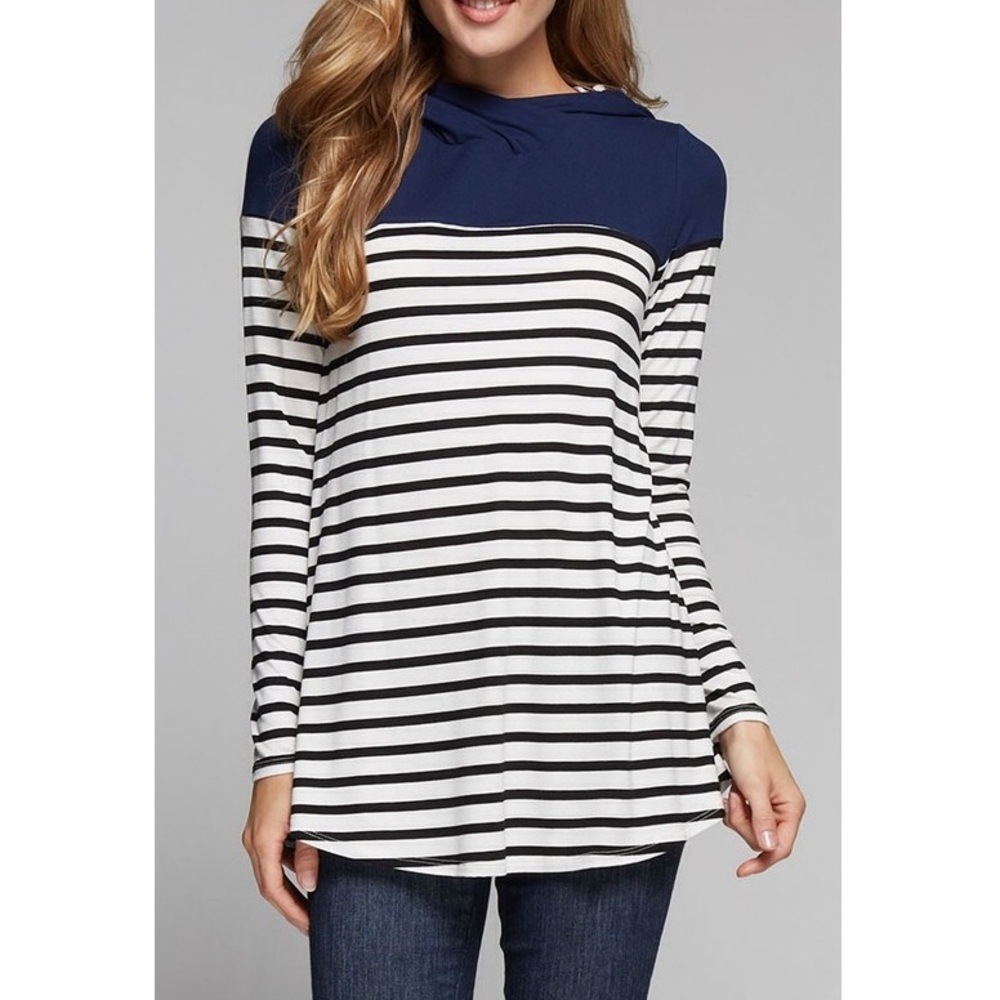 Long Sleeve Striped Hoodie Top